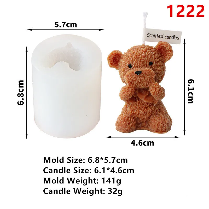 Cute 3D Cartoon Bear Silicone Candle Mold for DIY Scented Candles and Home Decor