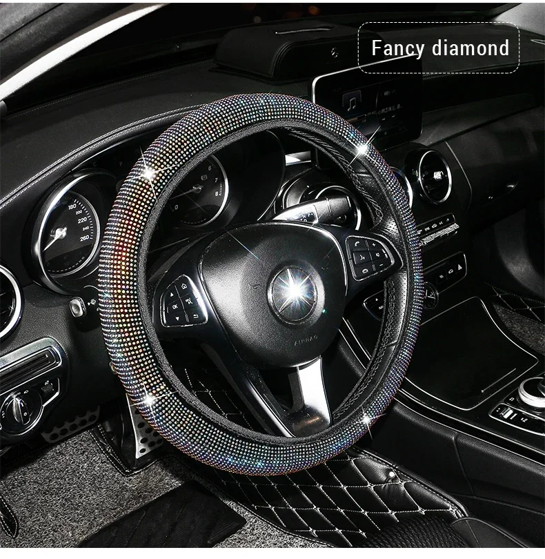 High Fashion Kristall Auto Lenkrad abdeckung 38cm atmungsaktive Anti-Rutsch-Pu Strass Auto Dekoration Diamant Autoteile – Detail 8