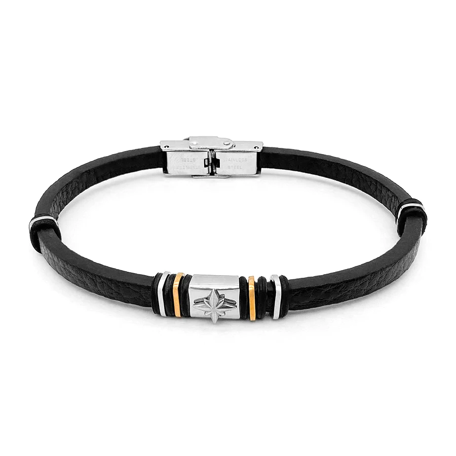 Runda Men's Bracelet Black Chain With Nautical Compass Stainless Steel