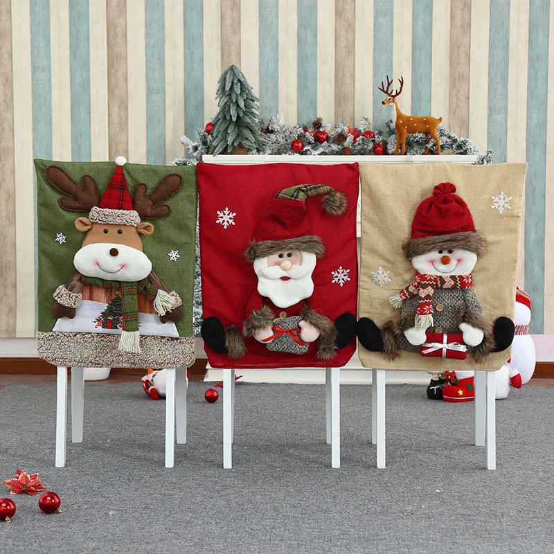 

Christmas Chair Cover Santa Claus Snowman Cartoon Flannelette Chair Cover Chairs for Christmas Banquet Party Decor Home Decor