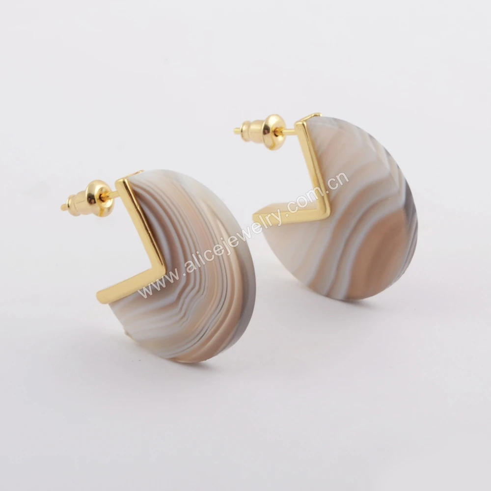 

5Pairs Geometry Gold Plated Stud Earrings Natural Stone White Shell Earring For Women Statement Jewelry Free Shipping