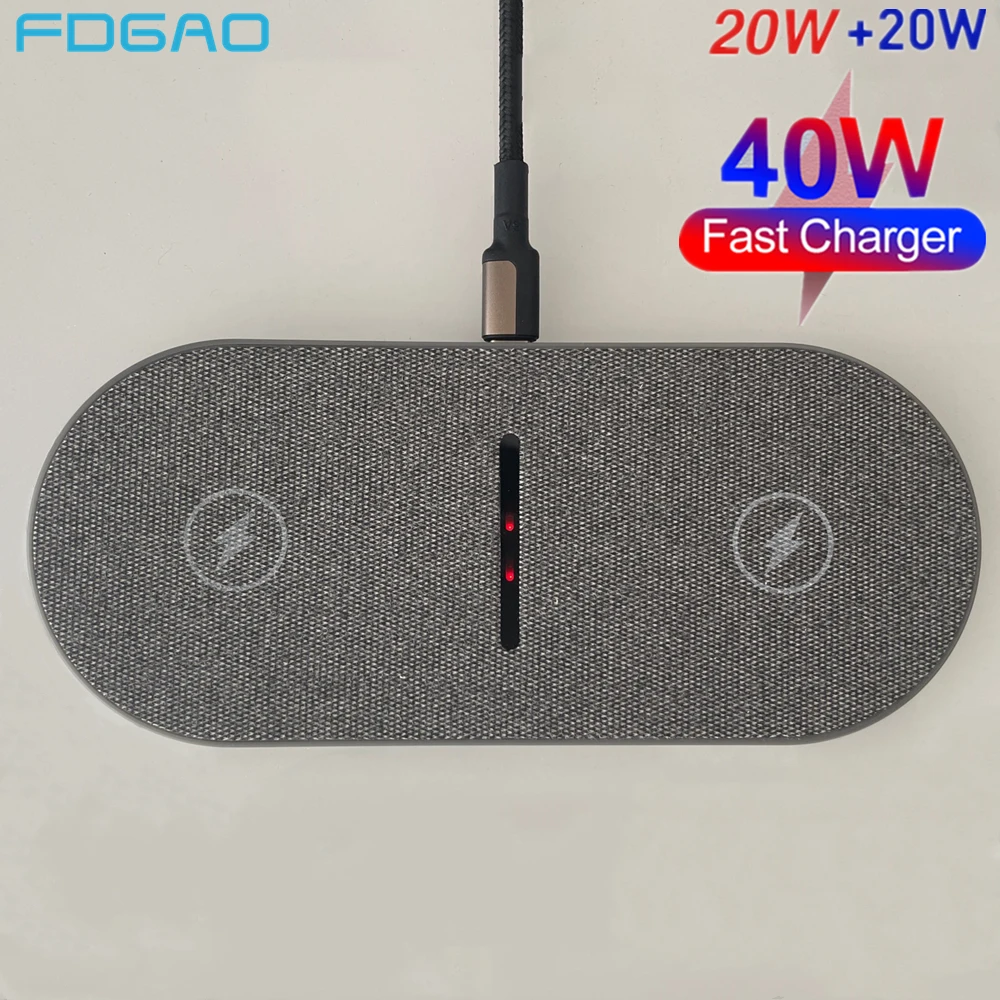 듀얼 무선 충전기 더블 고속 충전 패드, 아이폰 15, 14, 13, 12, 11, XS, XR, X, 8, 에어팟 3 프로, 삼성 S23, S22, S21 용, 2 in 1, 40W