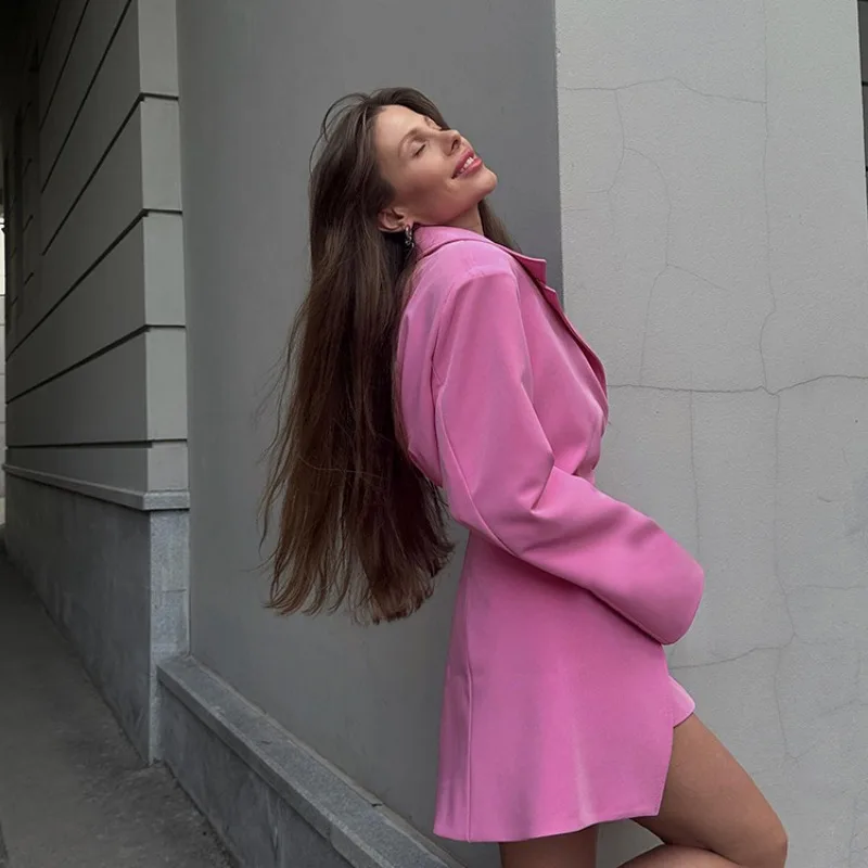 Slim Long Blazer Suits For Women Fashion Pink High Waist Skirts Female Turn Collar Blazer 2 Piece Sets Womens Outfits New