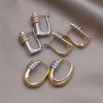 French new fashion jewelry two-tone plated water drop zircon geometric earrings elegant women's daily work bright accessories