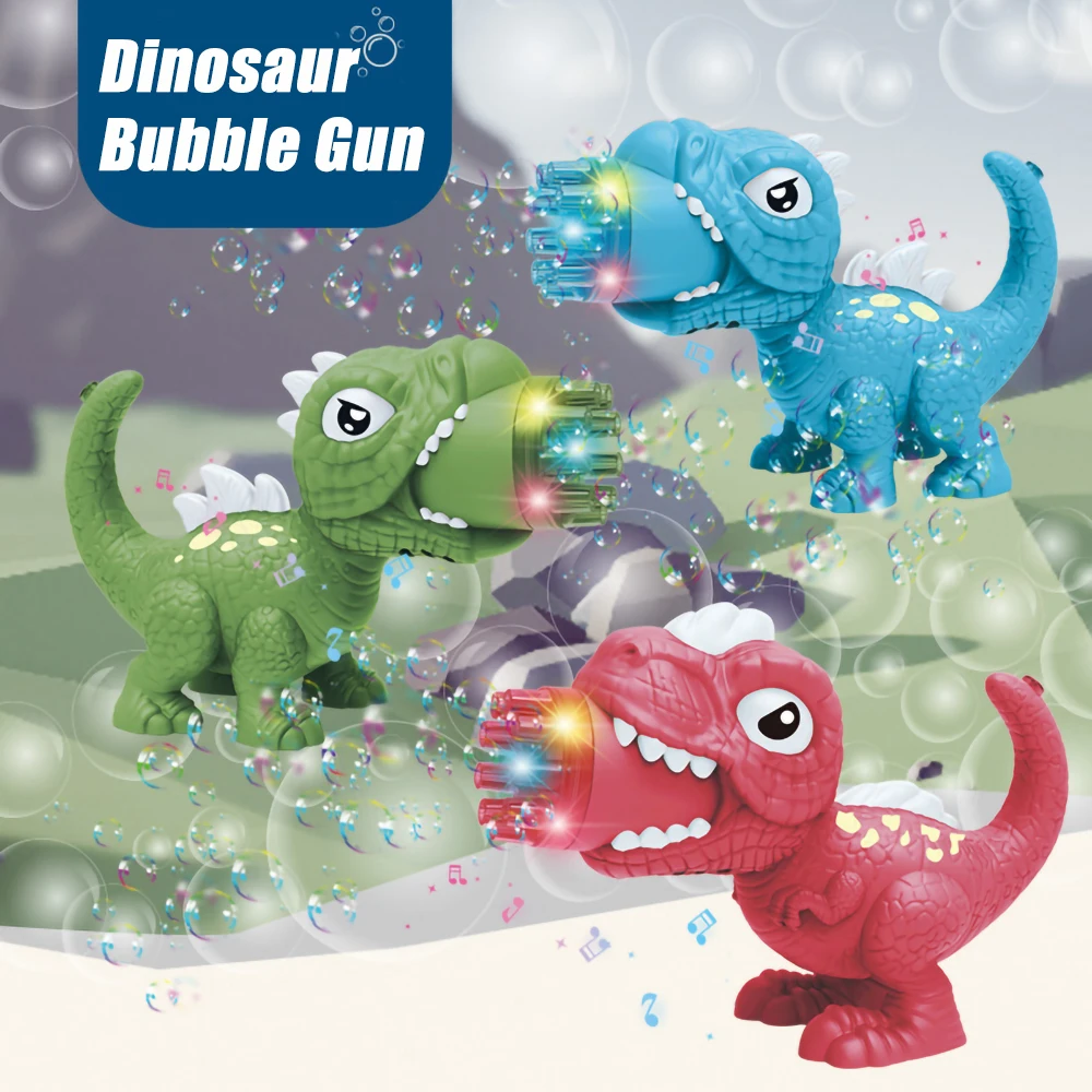 

Dinosaur Bubbles Machine Automatic Bubble Blowing Gum Gatling Kids Music Lighting Summer Outdoor Party Toy For Children's Gifts