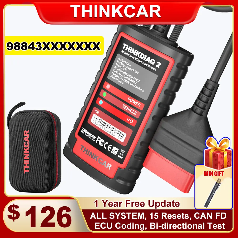 THINKCAR THINKDIAG 2 Car OBD2 Scanner Code Reader Full System 16 Resets CAN FD ECU Coding Auto Professional diagnostic tools