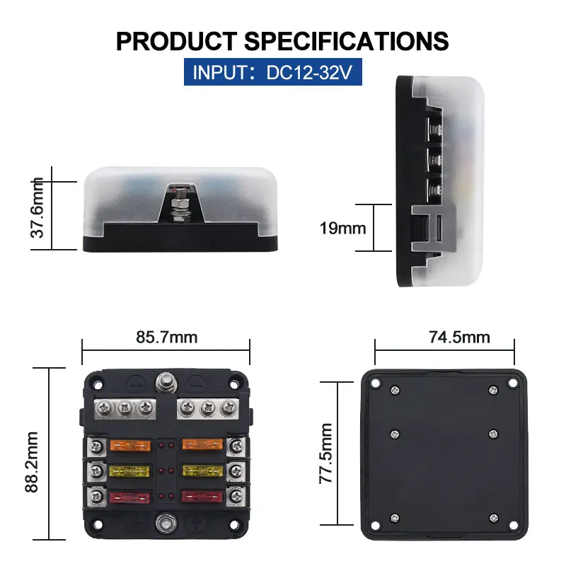 Auto 6 Way 12 Way Fuse Box Plastic Cover Blade 12V 32V Fuse Holder RV Camping Car Electrical Appliances Circuit Breaker