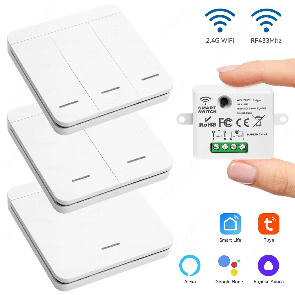 Wifi Smart Switch Tuya Smart Home Mini Modulo Relè Ac85-240V Rf433Mhz Pannello A Parete Controllo Vocale Wireless Funziona Con Alexa Google