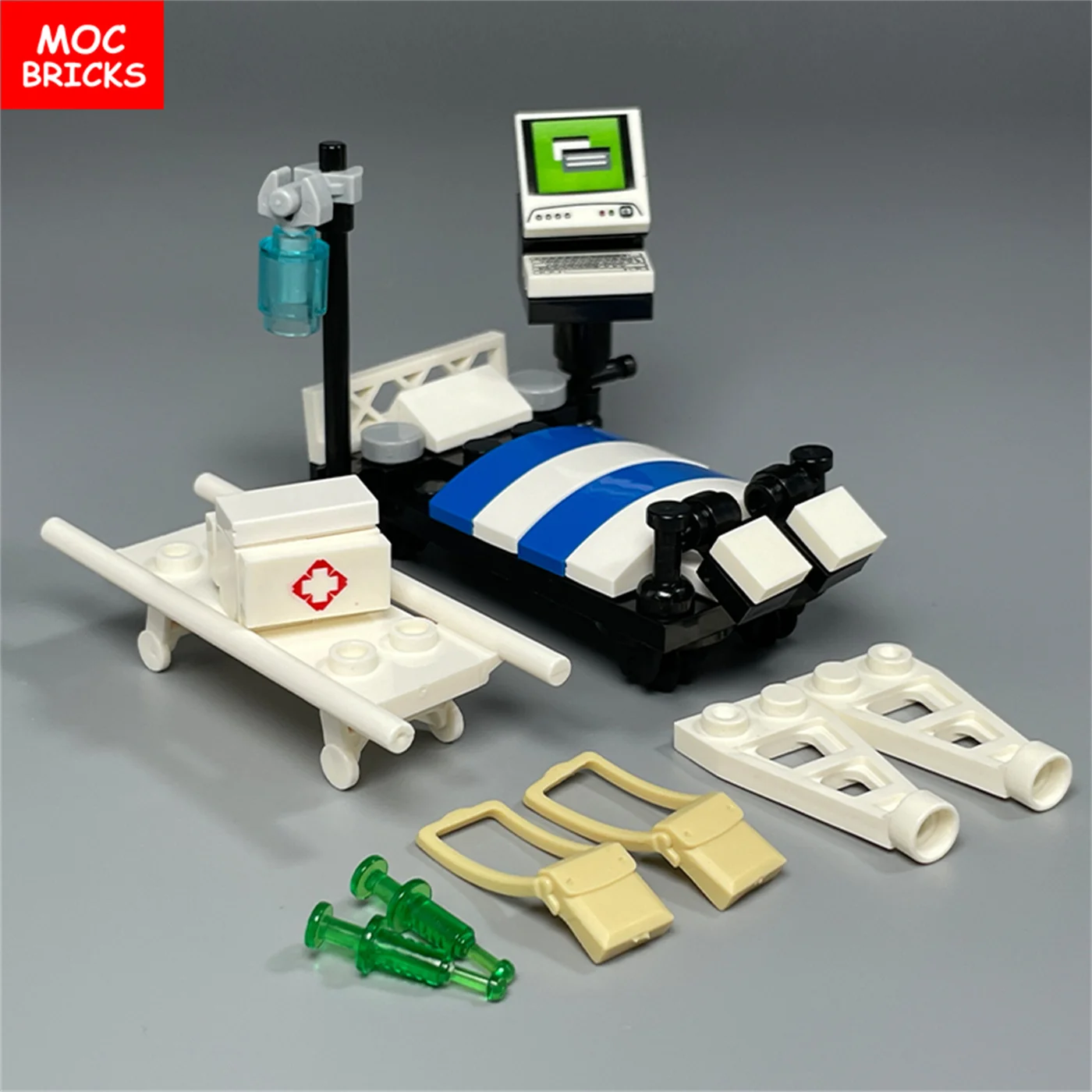 MOC 벽돌 DIY 군사 의료 시리즈 운영 침대 휠체어 들것 알약 교육 빌딩 블..