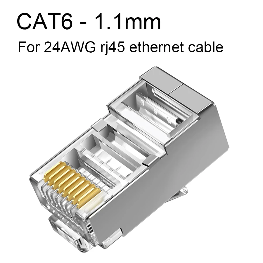 CableCreation Conectores RJ45 Cat6, paquete de 100 extremos RJ45 Cat6,  conectores de crimpado de cable Ethernet, enchufe de red UTP para cable  sólido