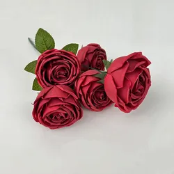 Elegant Artificial Rose Bouquet for Weddings and Home Decor - 5 Roses (Burgundy)