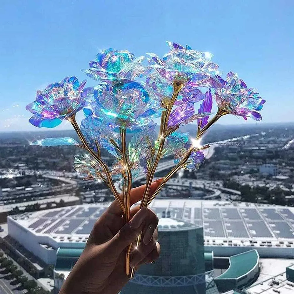 Valentine's Day Mother's Day Gift 24K Foil Plated Artificial Roses Wedding Decor Lover Lighting Creative Gift