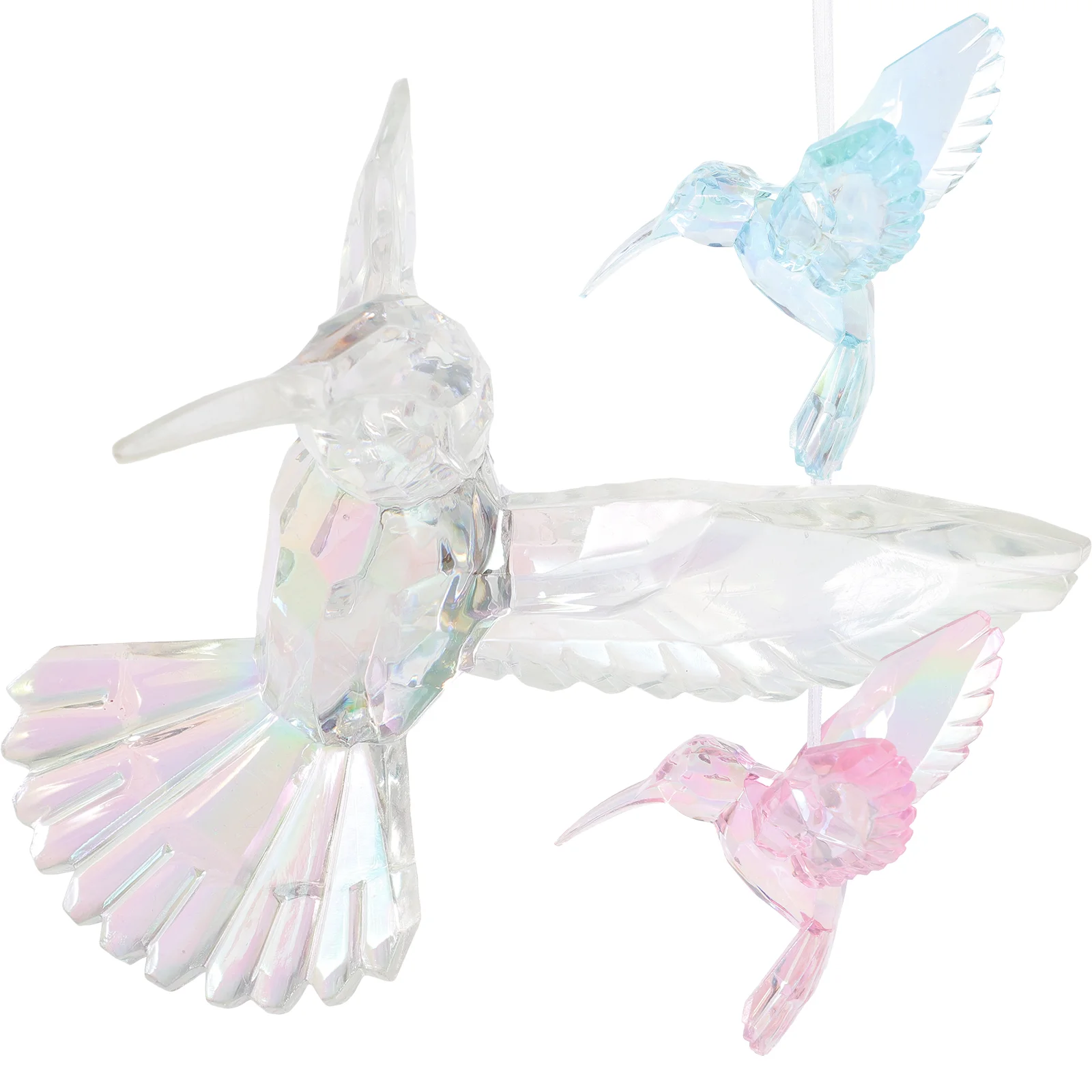

3Pcs Acrylic Hummingbird Ornaments Hanging Iridescent Clear Hummingbird Pendants Crystal Bird Suncatcher Window Decor Memorial
