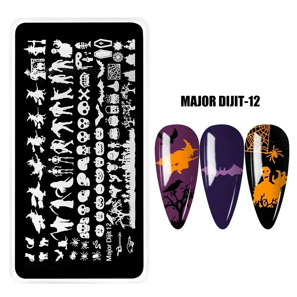 Halloween Nail Stamping Plates Pumpkin Skull Bat Spider Design Stamp Templates Snowflake Festival Pattern Nail Art Stencil Plate 5