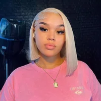 613 droite 13x4 dentelle avant cheveux humains Bob perruque pré plumé bébé cheveux 613 Blonde courte Bob perruque Remy cheveux humains pour les femmes 1