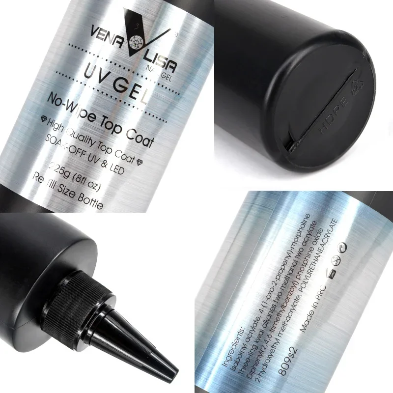 Venalisa Brand 225g Super Quality Nail Art Soak Off UV/LED No Wipe Top Coat Base Coat Without Sticky Layer Tempered TopCoat 4