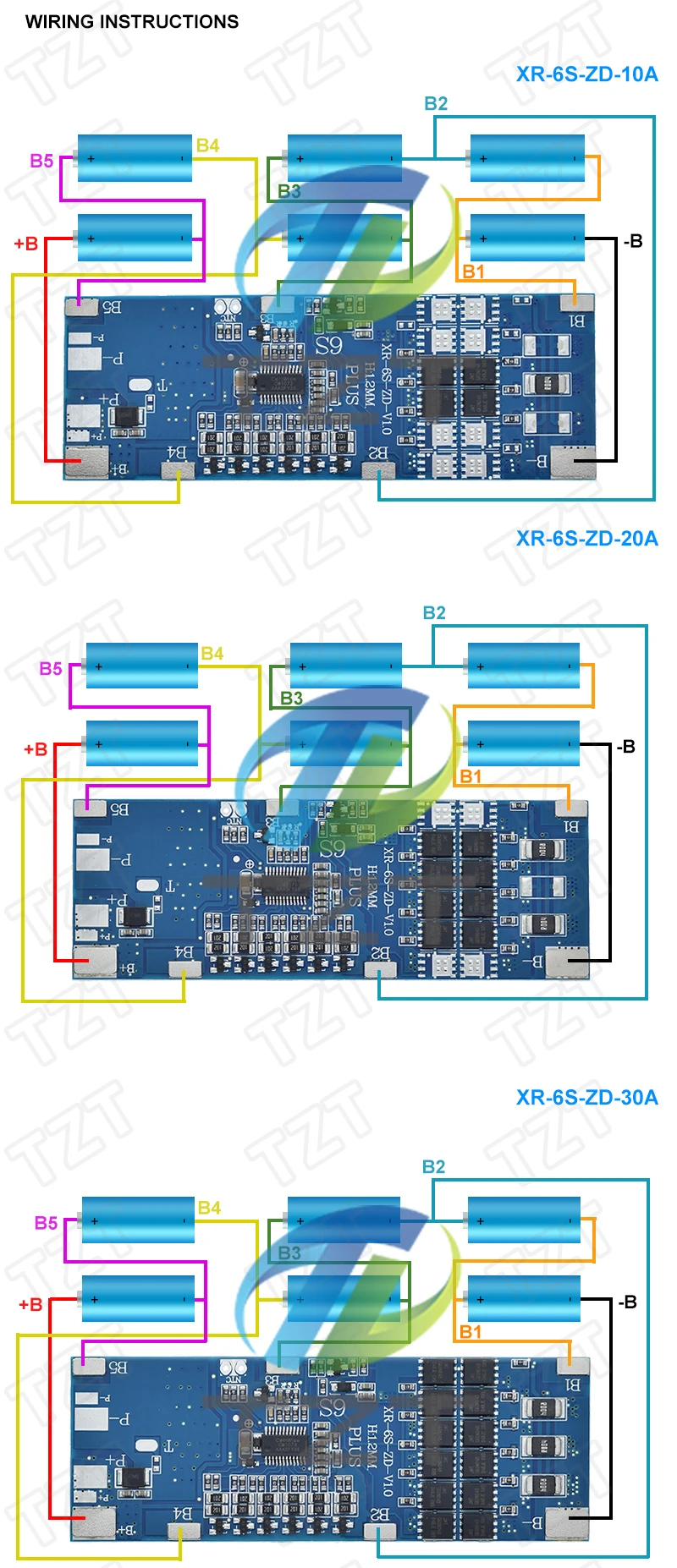 TZT 6S BMS 10A 20A 30A 22,2 V Li-Ion Lithium 18650 Ladeschutzplatine mit Balance- und Temperaturregelungsschutz – Detail 3