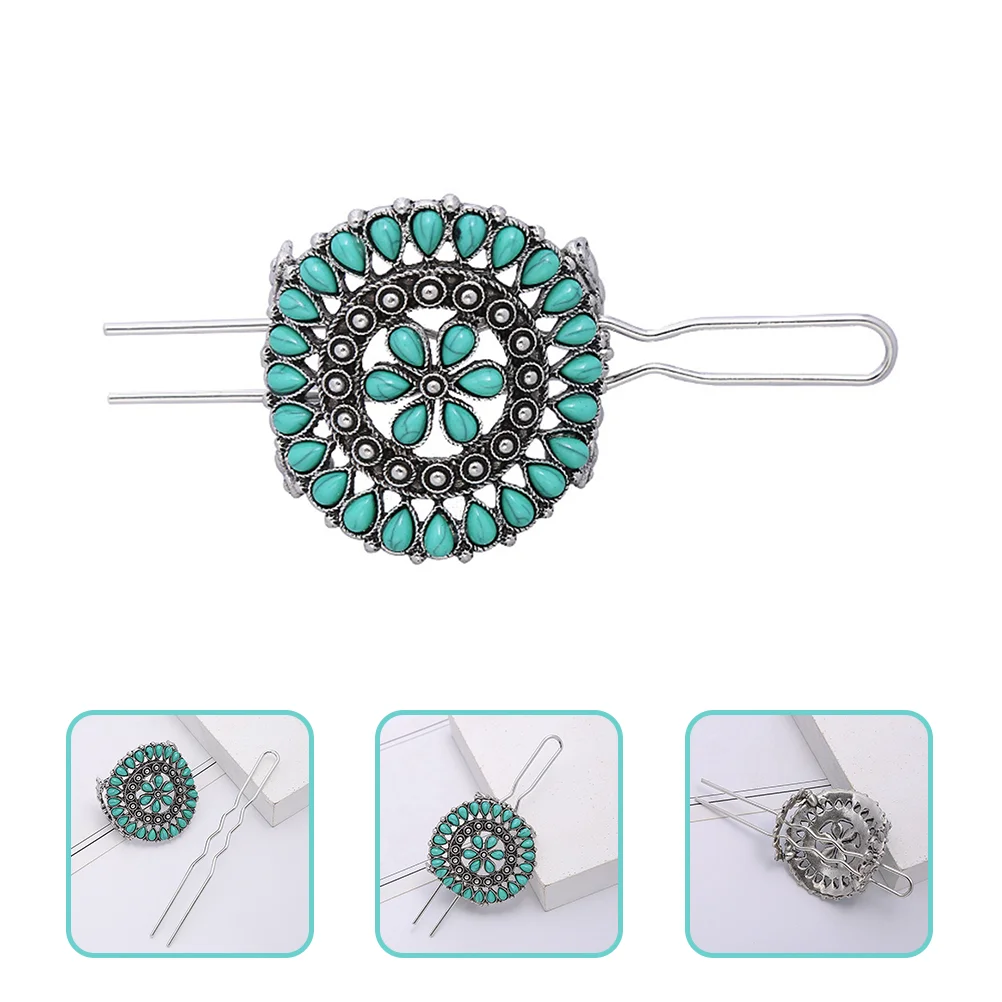 

Hairpin Women Headdress Holder Fork Tiara European and Turquoise Chinese Style Zinc Alloy Retro Miss