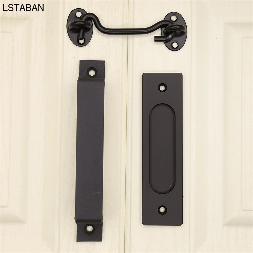 Barn Door Handle Furniture Cabinet Handles Hook Door Latch Set Sliding Concealed Push Pull Knob Hardware Accessories