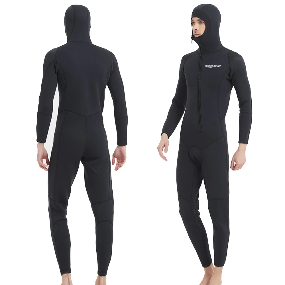 

New 3MM Neoprene Diving Suit Men's One Piece Hooded Thickened Thermal Diving Suit Front Oblique Zipper Swimming Surfing Suit