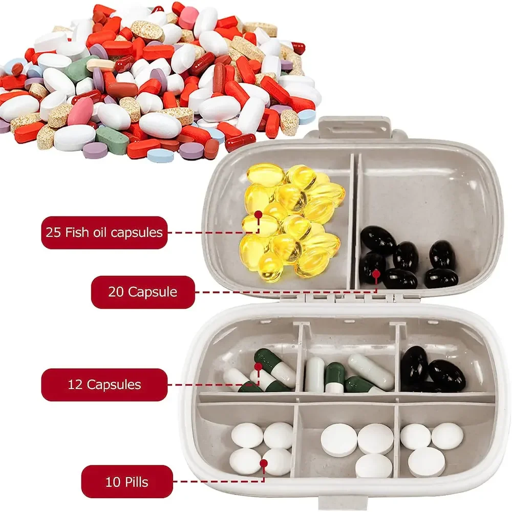 Compact Travel Pill Organizer - 8-Compartment Portable Medicine and Vitamin Storage Case