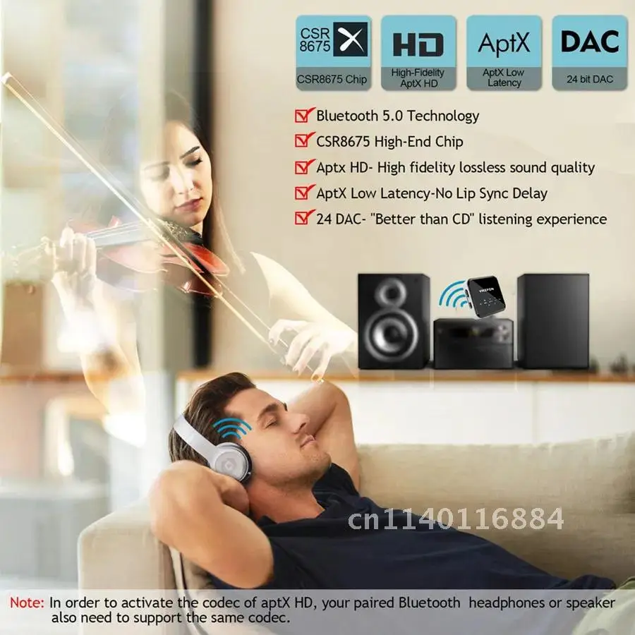 

Новый мини-аудиоприемник CSR8675 Aptx HD/LL Bluetooth 5,0, передатчик, RCA разъем 3,5 мм, AUX беспроводной адаптер с микрофоном для ТВ, автомобиля, ПК