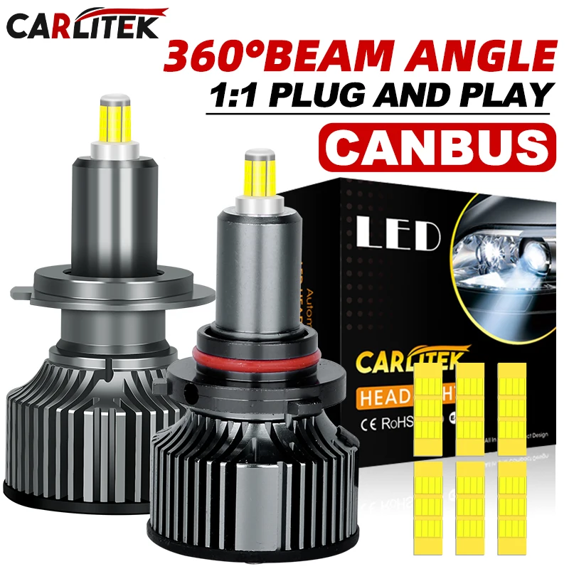 CARLITEK LED Headlight Bulbs H1 H7 H8 H11, Canbus 360 Plug and Play Super Mini 3D 9006 HB4 9005 HB3 9012 HIR2