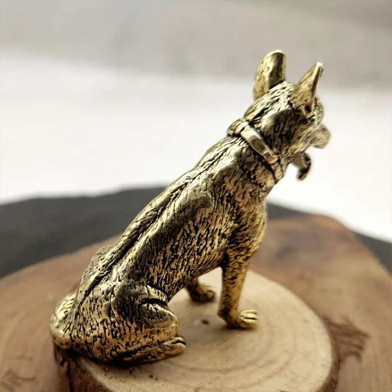 Brass Metal Lucky Fortune Dog Statue Small Ornament Little Puppy Wolf Figurines Chinese Desktop Tea Pet Decoration