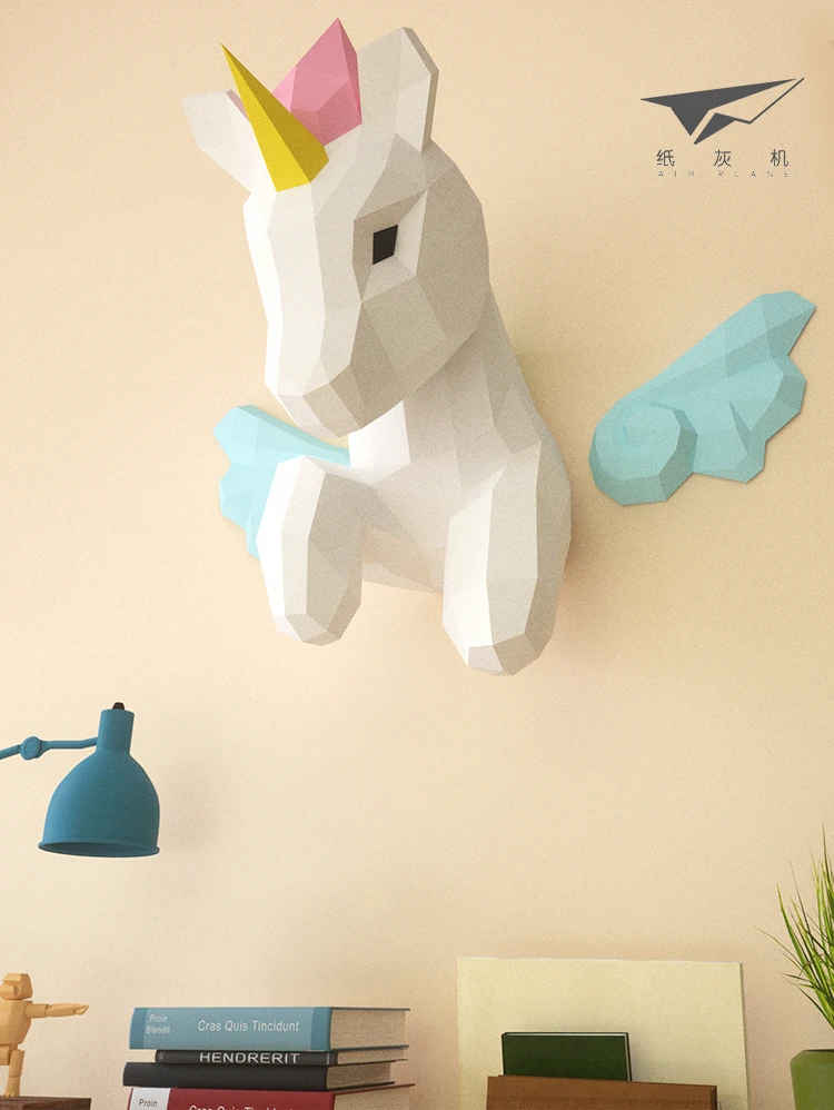 Models Origami 3d Paper Papercraft Unicorn Children Bedroom Wall decor Pony Decoration Christmas DIY Toys Party Home Decor