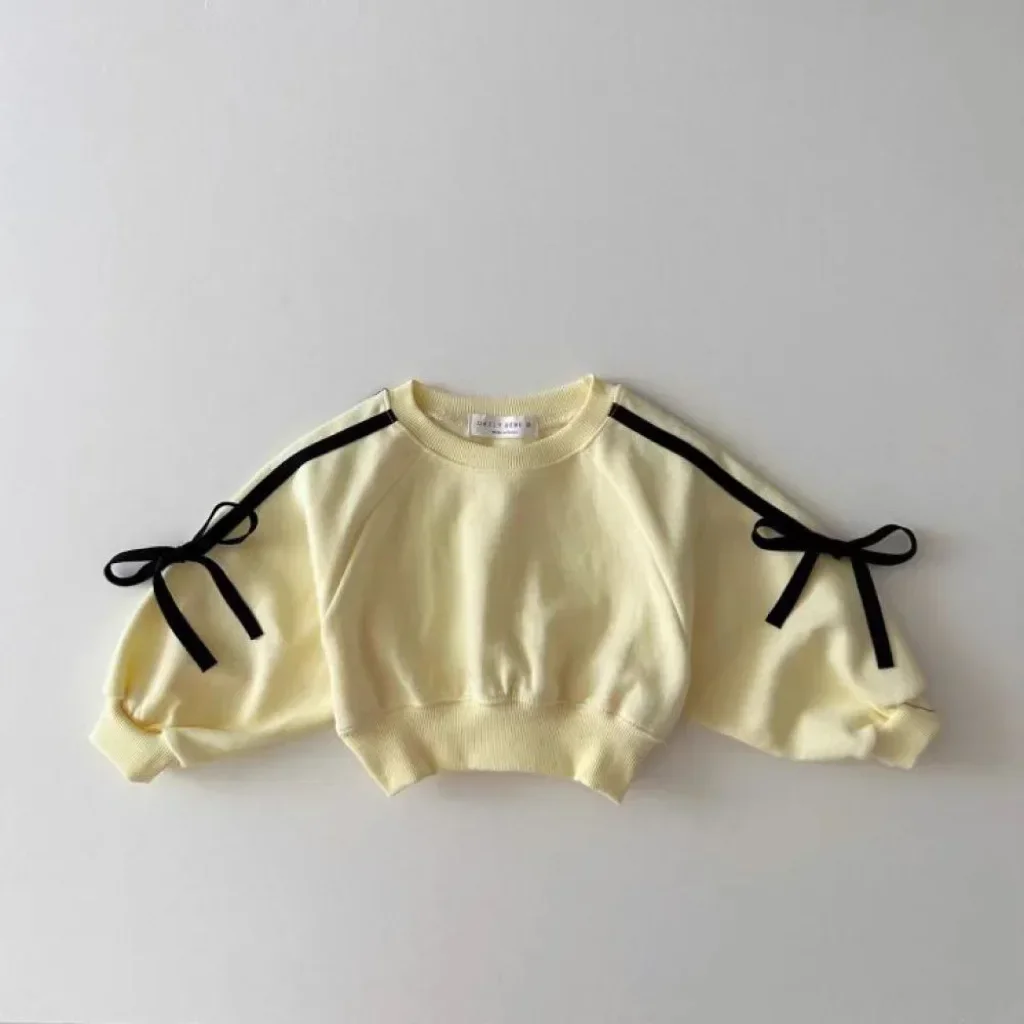 Baby Clothing Set Autumn Korean Sports Girl's Two-piece Suit Bow Bar Splicing Sweater + Pant