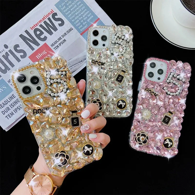 Diamond Bling Flowers Rhinestone Cases for iPhone, Phone Shell for iPhone 14 Pro, 15 Pro Max, Mobile Back Cover, Lollipop