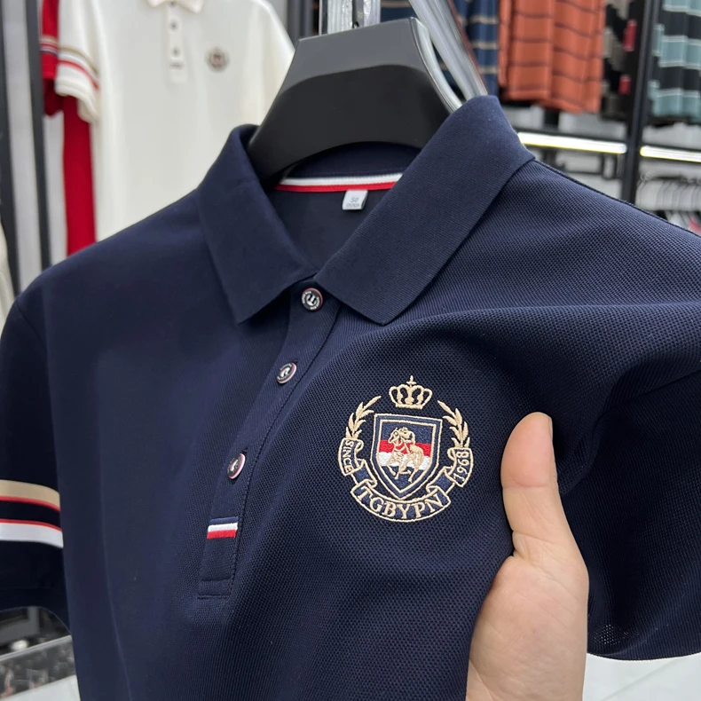 High end brand men's short sleeved polo shirt with classic stripe design top summer fashion embroidery breathable casual T-shirt 14 S5969b07cffd046399531d6eb2dc4aa71y