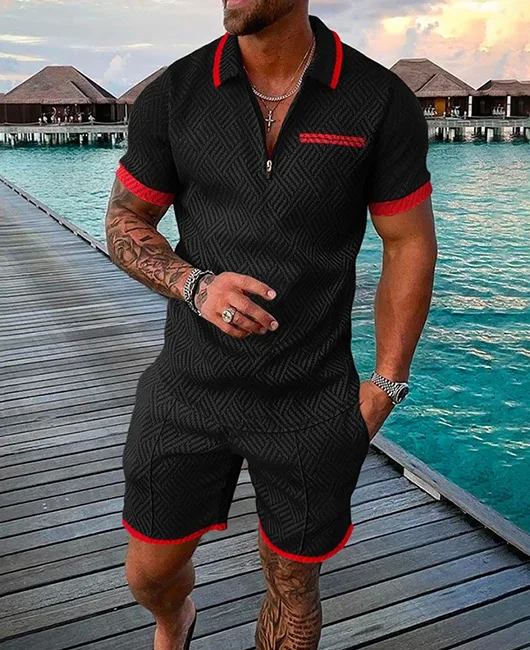 Men's Tracksuit Beach Sportswear Polo Set Men Oversized Outfit Suit Casual Summer Zipper Polo ShirtShorts Suit Golf Wear Clothes