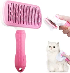 Pet Hair Remover Brush for Grooming and Bathing Long-Haired Dogs and Cats (Square Pink)