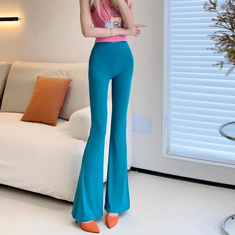Summer Women's 2024 New Patchwork Elasticized High-waisted Fashion Solid Color Slim Comfortable Casual All-match Flare Pants