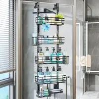 Over The Door Shower Caddy 5 Tier Rustproof Adjustable Organizer with 2 Toothbrush Holders 4 Hooks Space Saving Bathroom Shelf 2