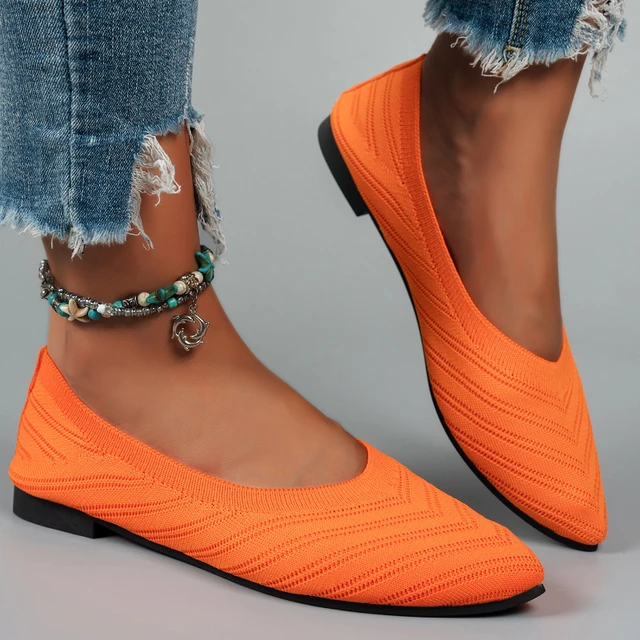 Women's Pointed Toe Knit Ballet Flats - Slip-On Casual Loafers