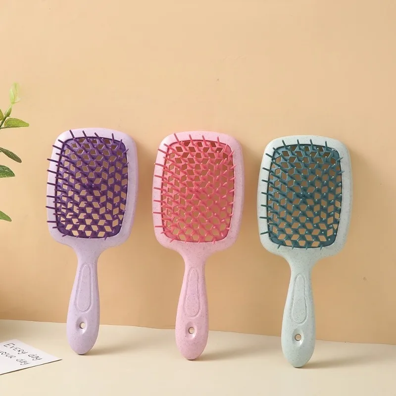 Waterdrop-shaped Wheat Straw Vent Hairbrush-Eco-friendly Detangling Grid Design for Curly/Thick Hair,Europe/US Market Hot Seller
