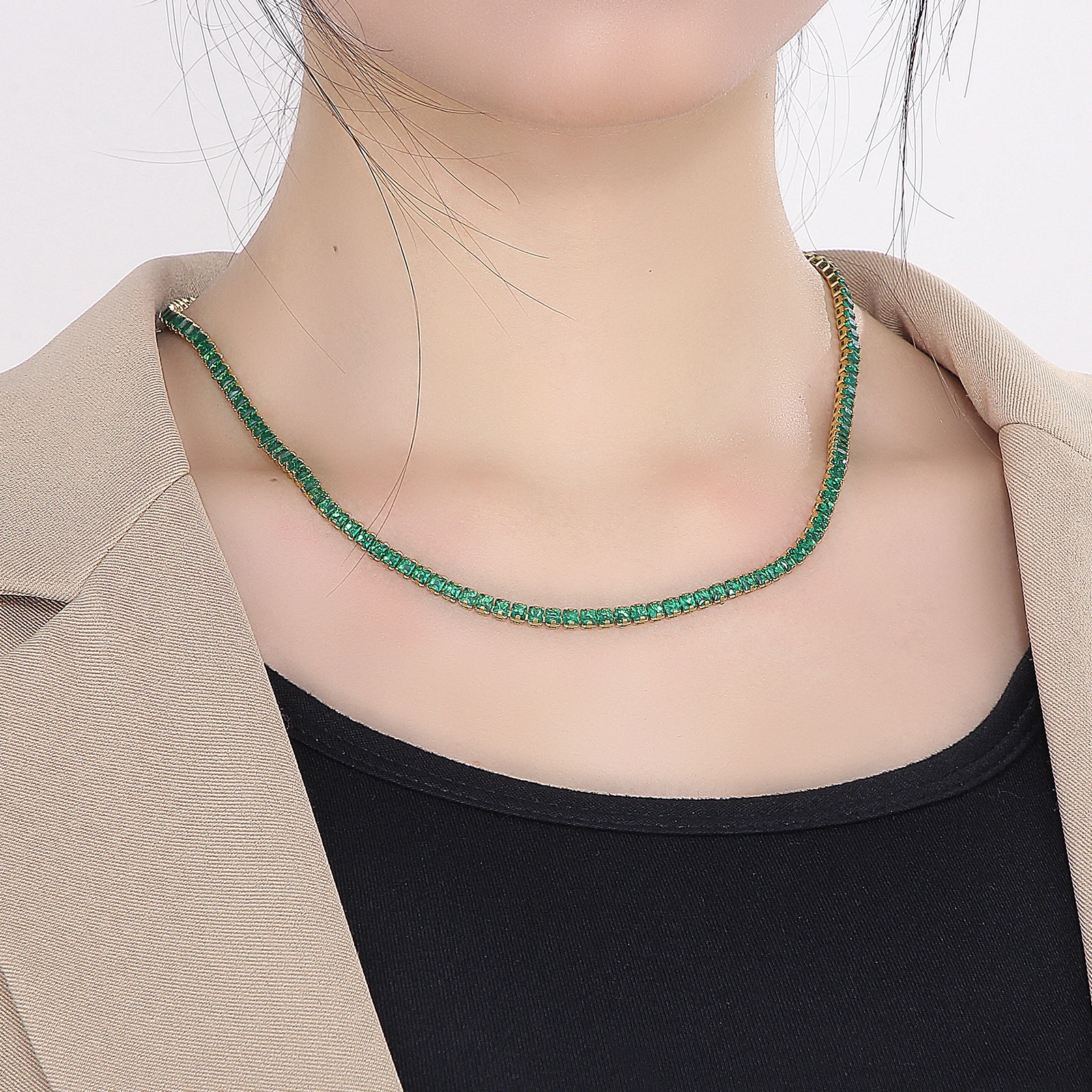 KALEN 5mm Geometrc AAA CZ Chain Tennis Necklace Women Girls Gift Jewelry Gold/Silver Color