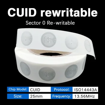 13.56mhz CUID changeable S50 1K RFID Sticker Wet Inlay NFC tag Sector 0 Block 0 UID Rewritable Proximity Card Copy Badge Clone 1