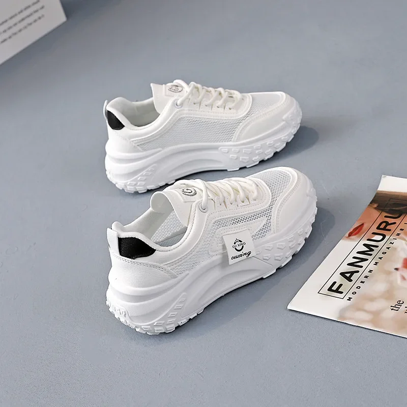 Women's Summer New Style Sport Shoes 2024 Breathable Mesh Surface Hollow Out White Casual Shoes Comfortable Women's Flats 4