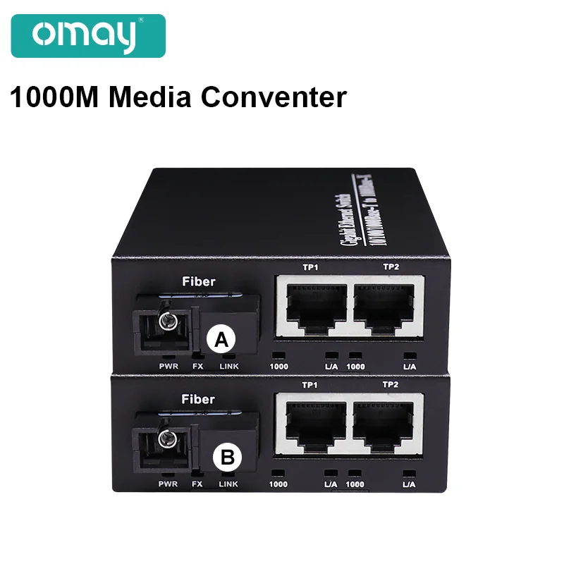 Ethernet Optical Fiber Switch 1 port 1000Mbps SC fiber and 2 port 1000Mbps RJ45 fiber media converter 20KM