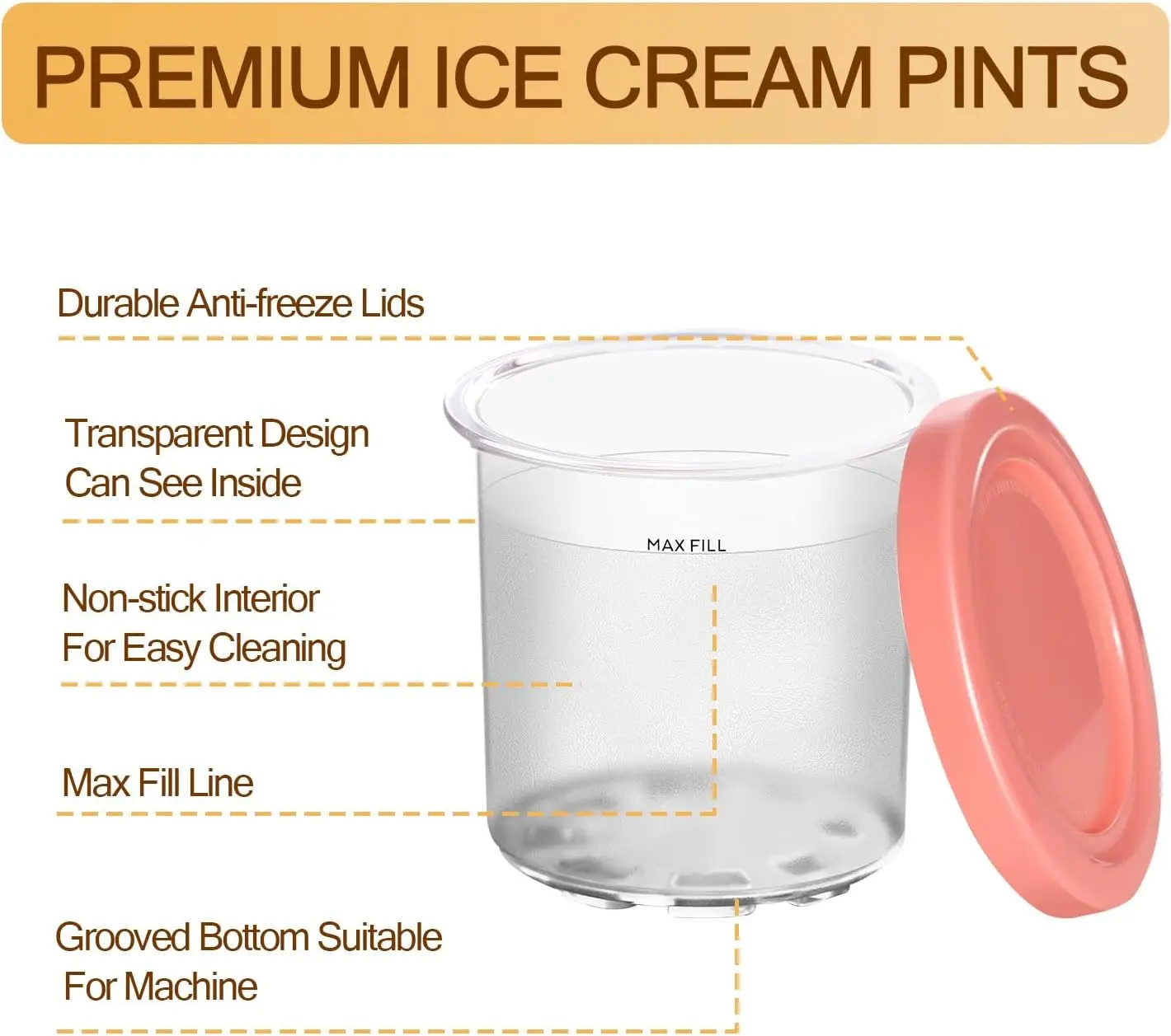 Ice Cream Container 1/2/4Pcs For NINJA-CREAMI NC300s Series Ice Cream Maker Replacements Storage Jar With Sealing Lids