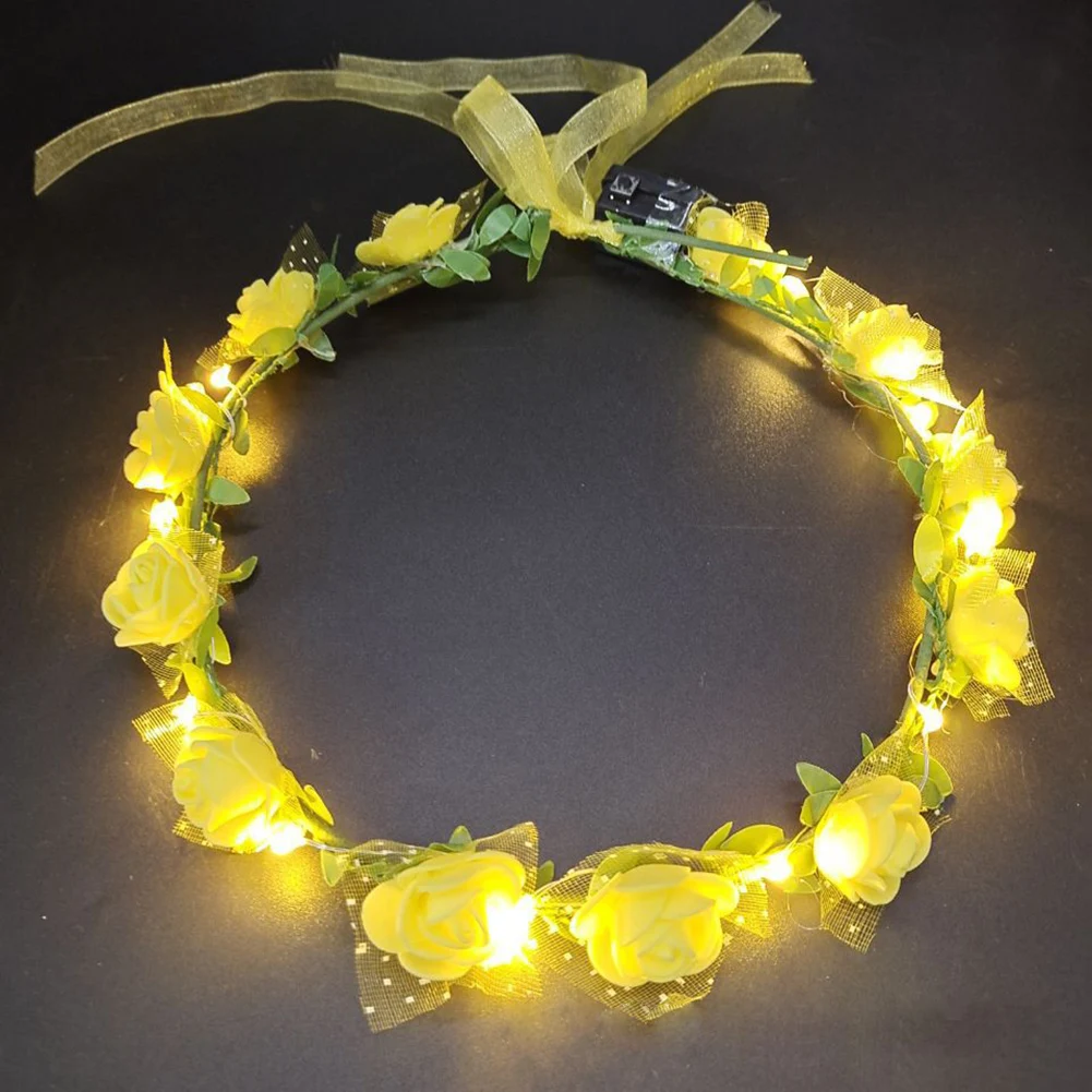 1pcs LED Women Girl Glow Light Up Headband Bridal Flower Wreath Crown