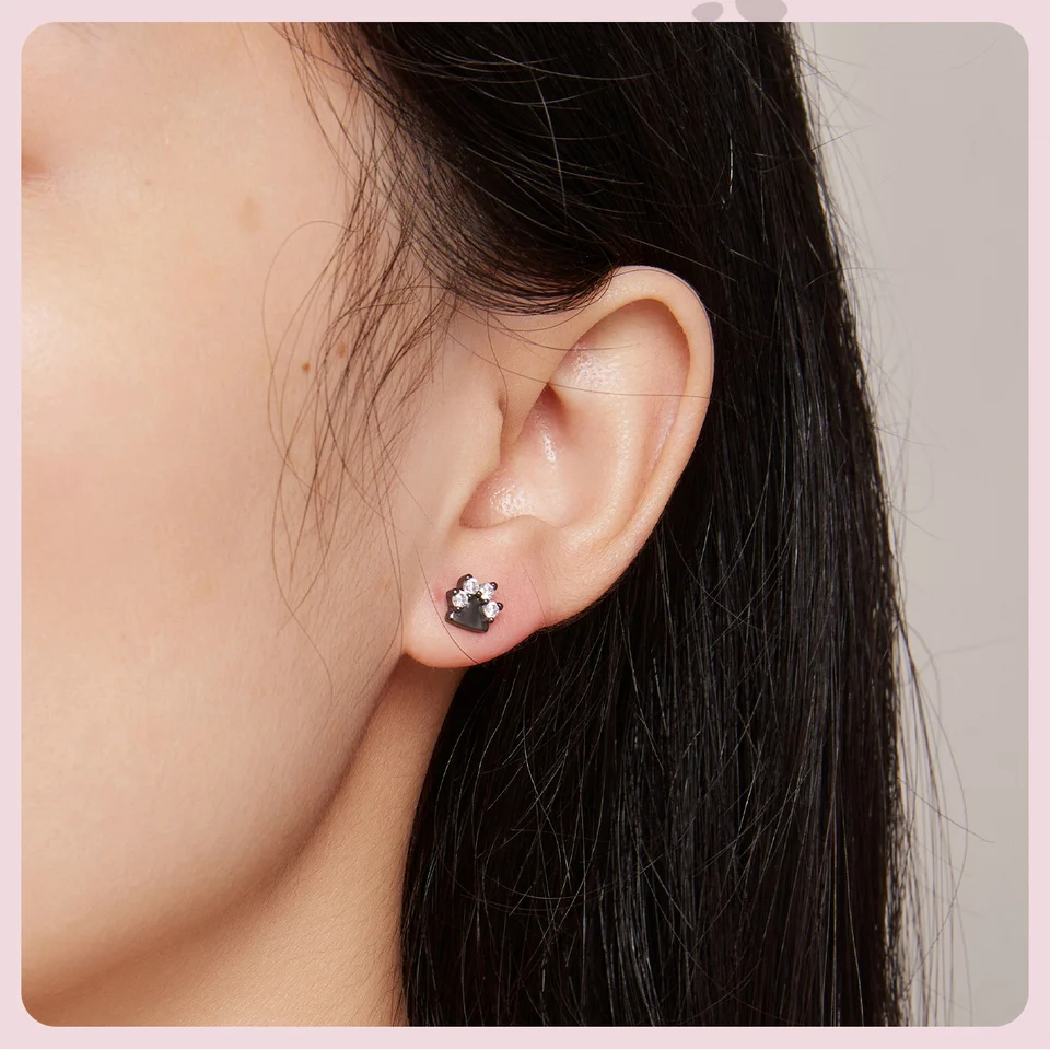 Sterling Silver Black Gold Pet Dog Paw Stud Earrings For Women - PeticaDeals