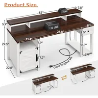 55" Computer Desk with Drawers, Power Outlets, Long Monitor Stand, Storage Cabinet Desks with Drawers, Computer Desk 1