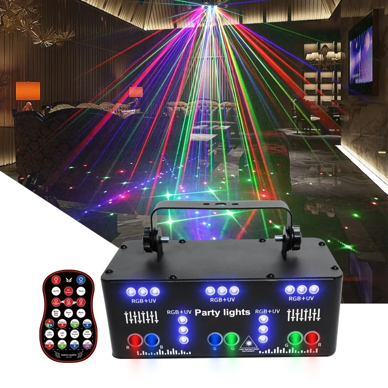 

1pc 21 Lens Sound Activity DJ Party Lights, LED Stage Lights With Remote Control, DMX512 Professional DJ Lights UV Black Light R