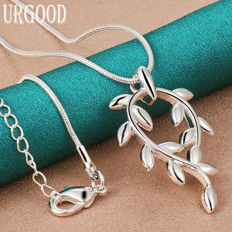 

925 Sterling Silver Leaf Pendant Necklace 16-30 Inch Chain For Women Party Engagement Wedding Fashion Jewelry