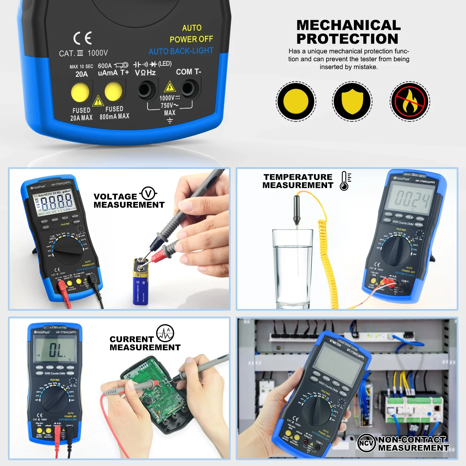HP-770HC-APP Digital Multimeter True RMS with NCV Feature and Resistance Capicity Measure,Duty Cycle Test Bluetooth Auto Ranging