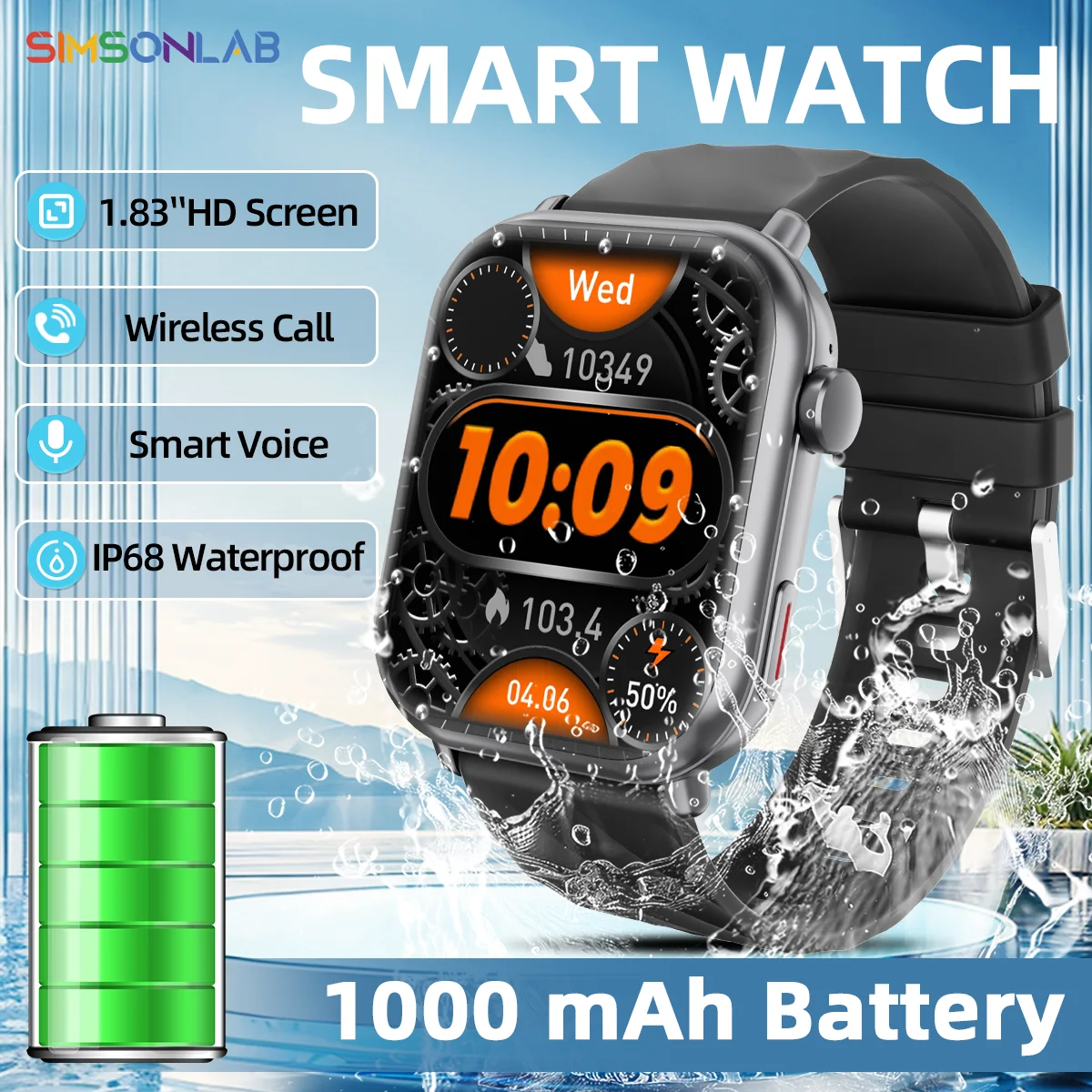2025 NEW Hot Smartwatch 1.83''HD Screen1000mAh Large Battery Outdoor Sports Watches Bluetooth Call IP68 Waterproof for Men Women 1
